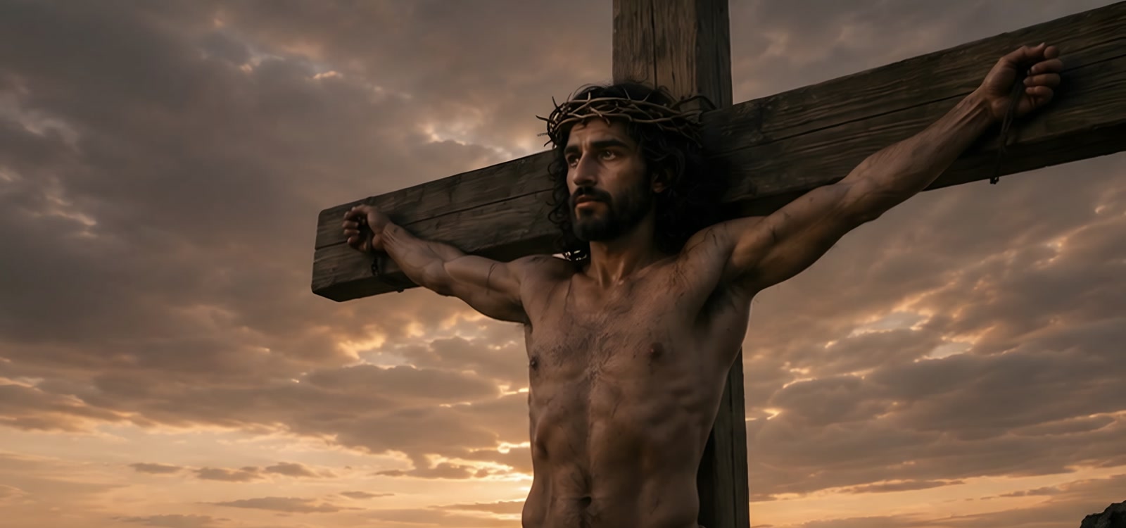 腰布を着け十字架にかけられたイエスを描いたBロール