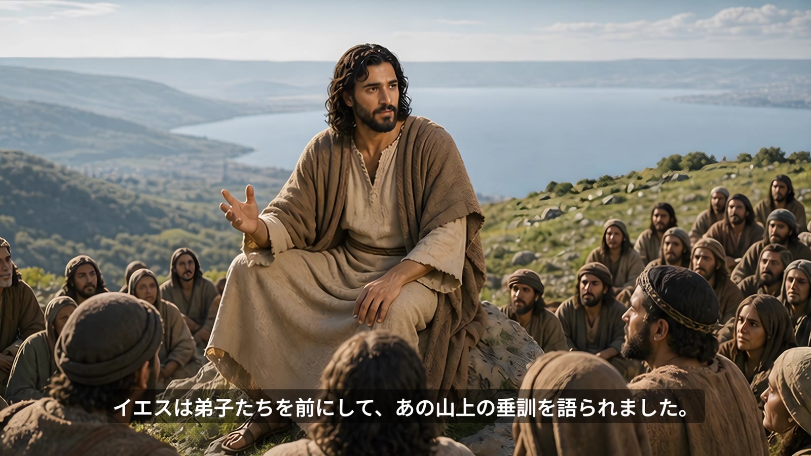 山上の垂訓を語るイエスのイメージ