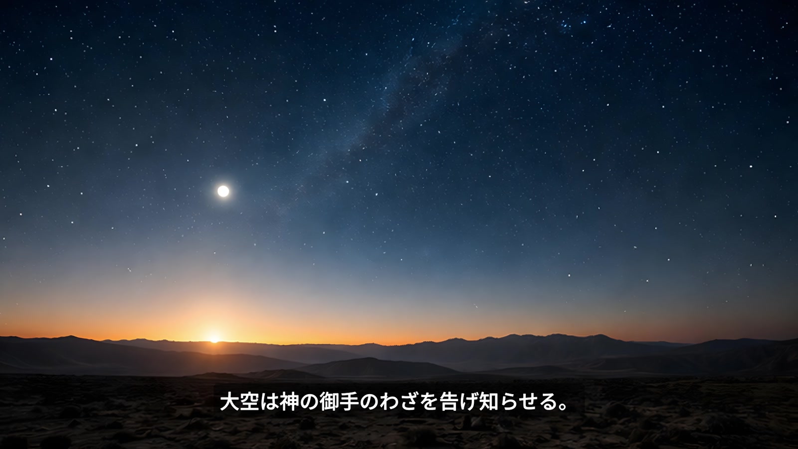 夜空の星々と地平線の光を描いた挿絵