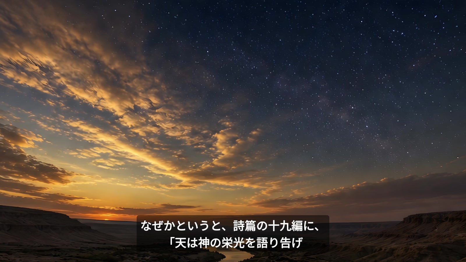 動画に挿入された、夕空と星空の風景