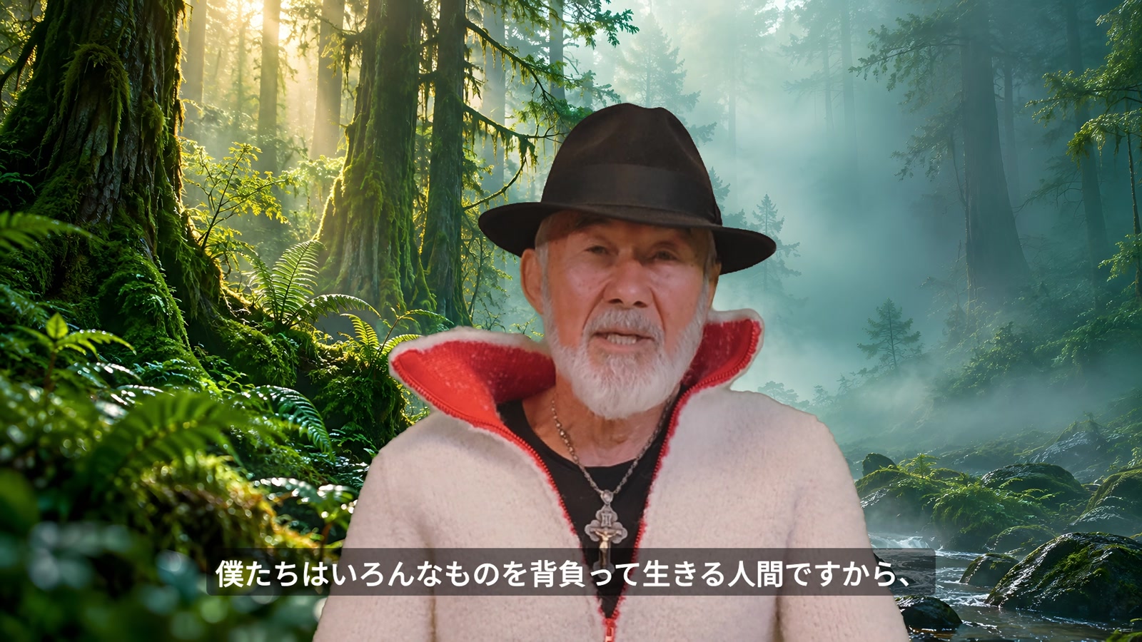 森を背景に、背負っているものを神に委ねることを語るアーサー先生。